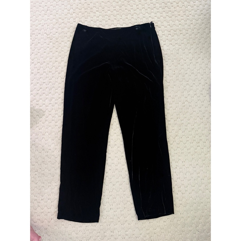 Eileen Fisher Black Velvet Straight Leg Pants Side Zip Womens Small Minimalist